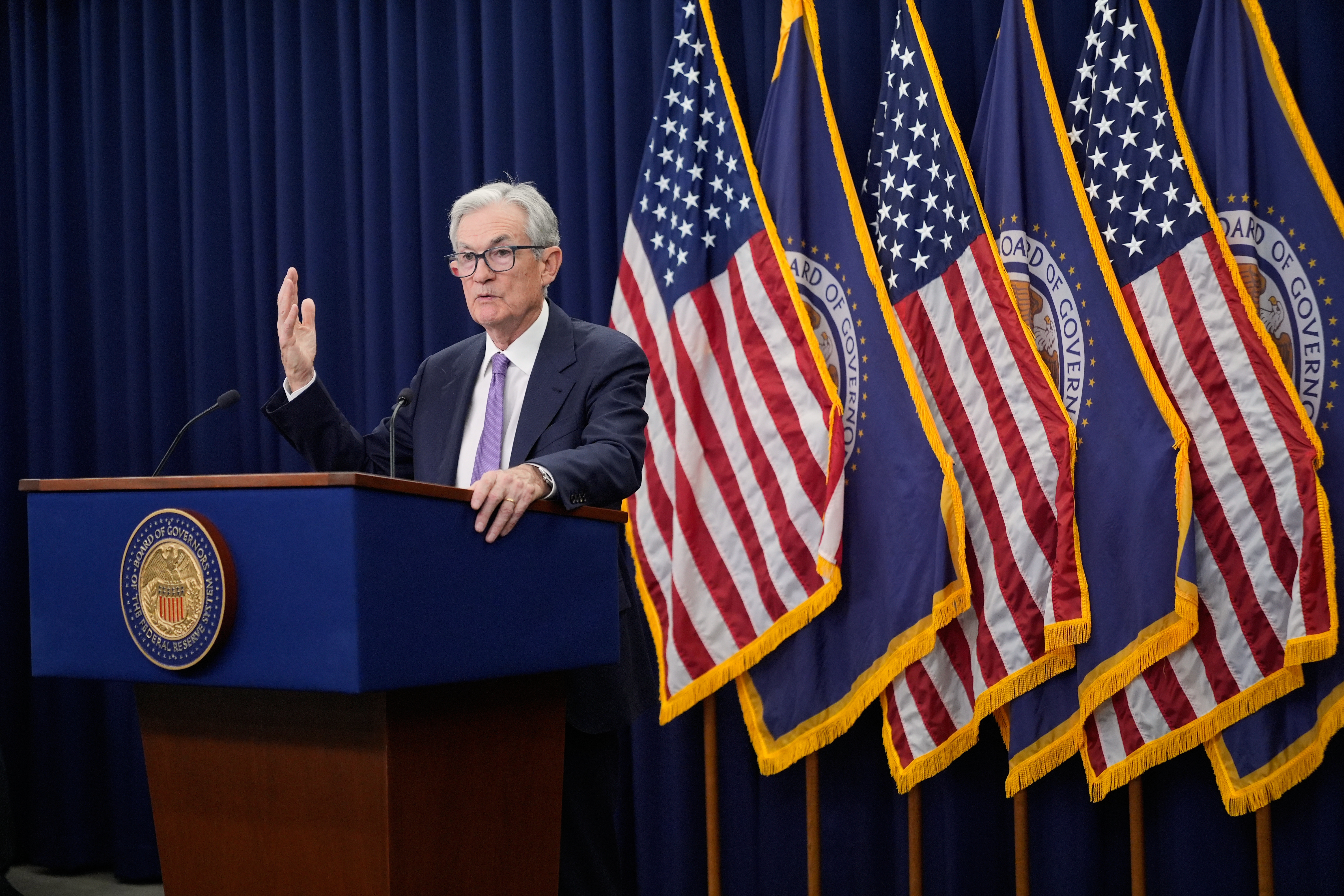 Federal Reserve Chairman Jerome Powell at a news conference after the Federal Open Market Committee meeting, Oct. 29, 2025, Washington.