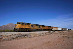 A Union Pacific freight train in Eloy, Ariz., April 17, 2025.