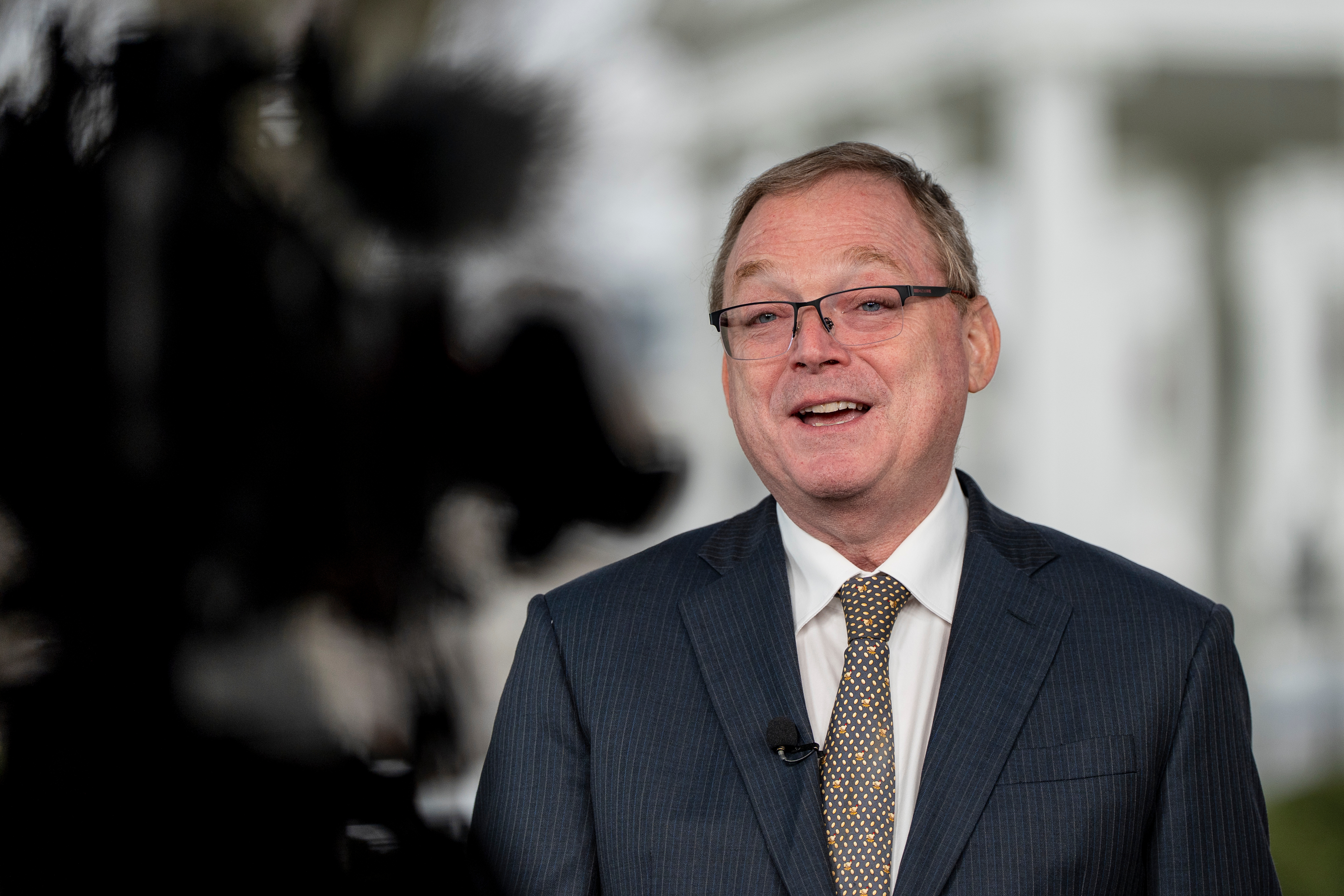 Director of the National Economic Council Kevin Hassett does a television interview at the White House, Dec. 10, 2025.