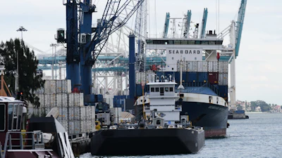 A ship is docked, Jan. 15, 2026, at PortMiami in Miami.