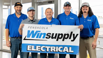 Pensacola Winsupply President Trampas Miller (center) along with, from left, the late Donald Chase, Cody Gavin, James Eliason and Terrant Endresen.