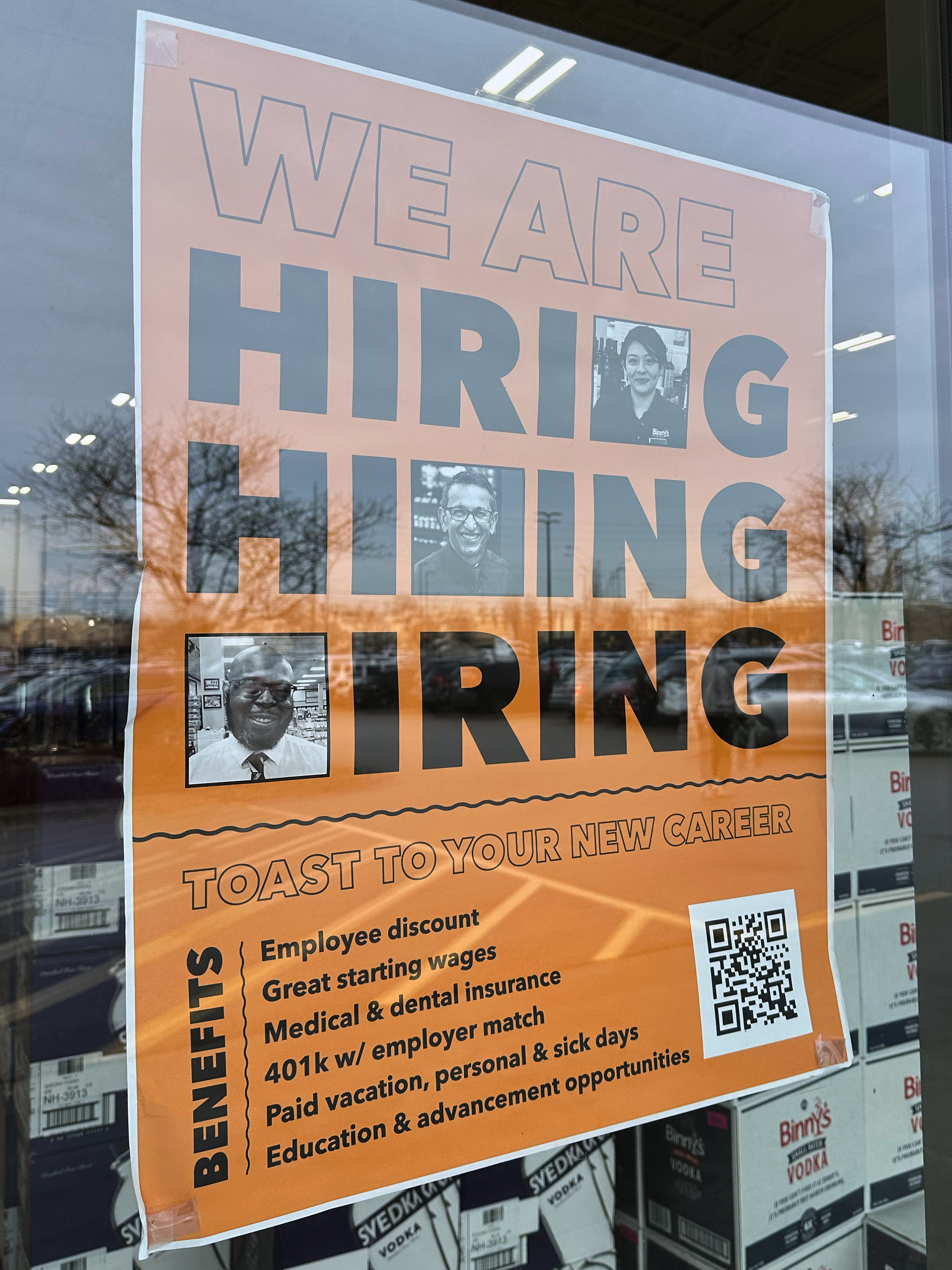 A hiring sign displayed at a grocery store in Arlington Heights, Ill., Dec. 24, 2025.