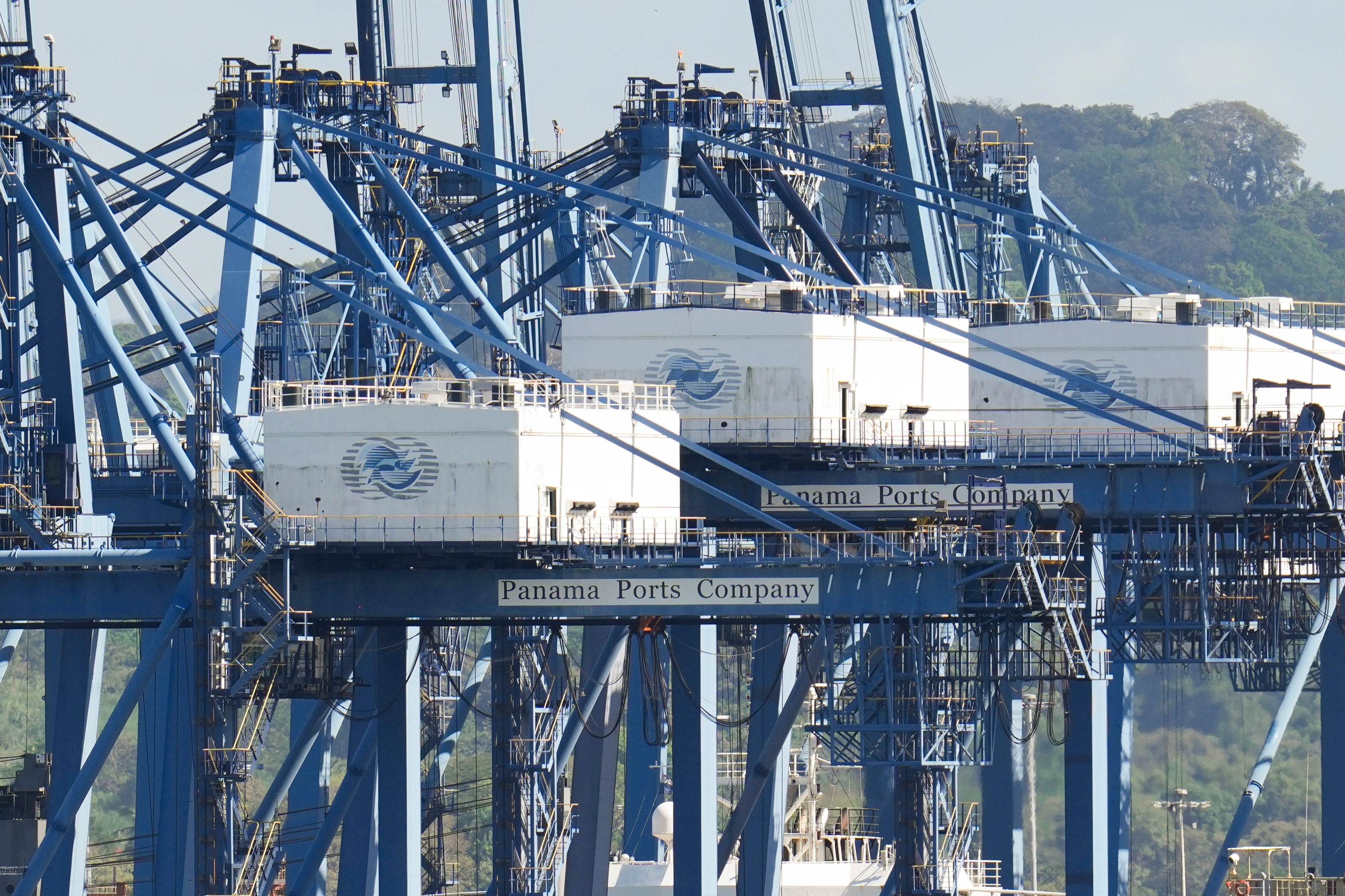 Cranes load a cargo ship at the Panama Canal's Port of Balboa, Jan. 30, 2026.