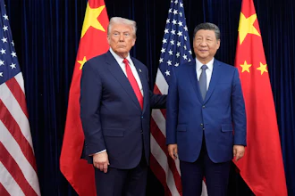 President Donald Trump and Chinese President Xi Jinping pose ahead of their summit talk at Gimhae International Airport, Busan, South Korea, Oct. 30, 2025.