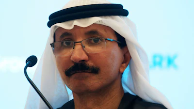 Sultan Ahmed bin Sulayem, the group chairman and CEO of Dubai-backed port operator DP World, during a news conference in Dubai, United Arab Emirates, March 14, 2019. ()