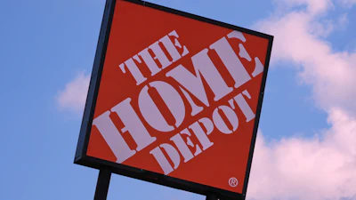 Home Depot sign outside a store in Manchester, N.H., Aug. 14, 2025.