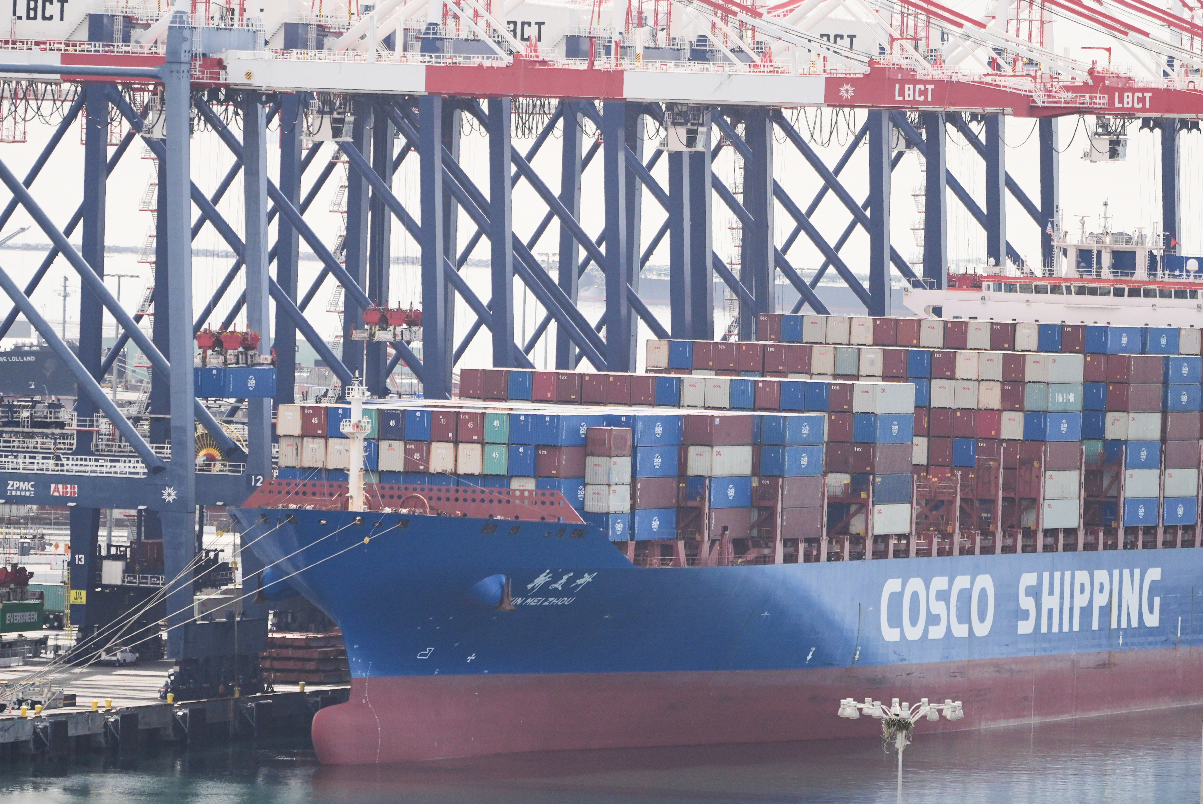 A ship docked at the Port of Long Beach, Feb. 20, 2026, Long Beach, Calif.
