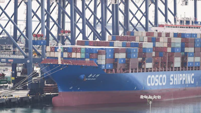 A ship docked at the Port of Long Beach, Feb. 20, 2026, Long Beach, Calif.