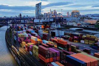 Containers in a cargo terminal in Frankfurt, Germany, Feb. 23, 2026.
