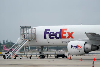 A FedEx cargo plane on the tarmac at Fort Lauderdale-Hollywood International Airport, Fort Lauderdale, Fla., April 20, 2021.