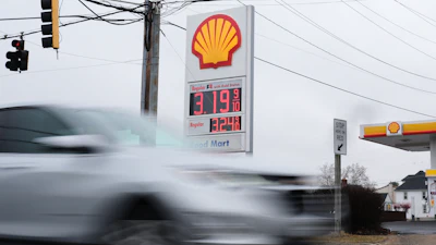 Fuel prices are displayed at a gas station, March 4, 2026, Baltimore.