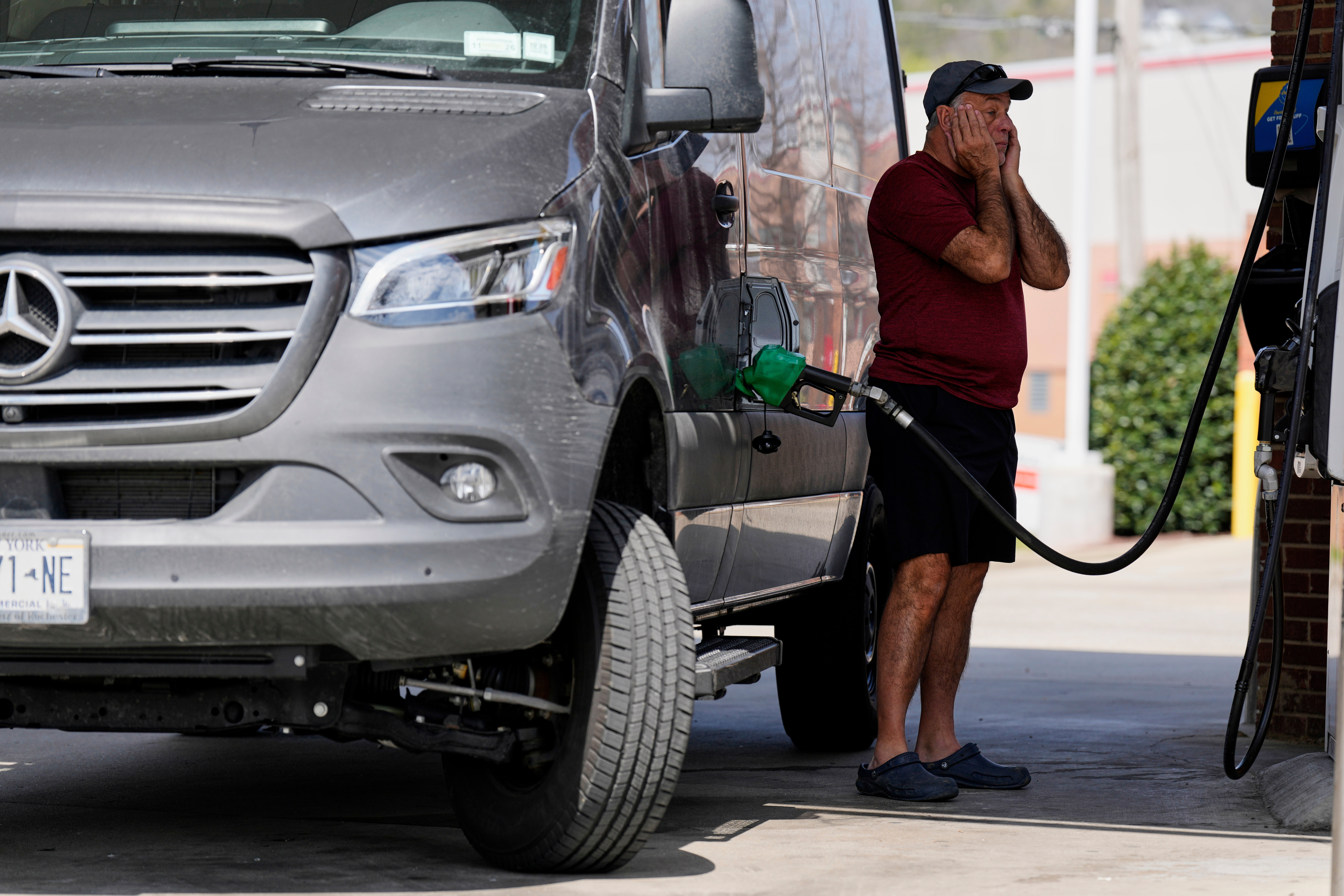 Ray Ruda fills his van at a gas station, March 25, 2026, Brentwood, Tenn.