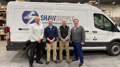Echo Electric President Chris Scarbrough with Shaw Supply co-owners Brian and Patrick Shaw and Sonepar USA Central Region President Andy Waring.