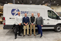 Echo Electric President Chris Scarbrough with Shaw Supply co-owners Brian and Patrick Shaw and Sonepar USA Central Region President Andy Waring.