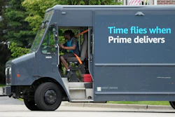 An Amazon truck makes deliveries in Wheeling, Ill., May 16, 2024.