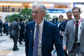 Federal Reserve Board Chairman Jerome Powell at the IMF headquarters in Washington, April 17, 2026.