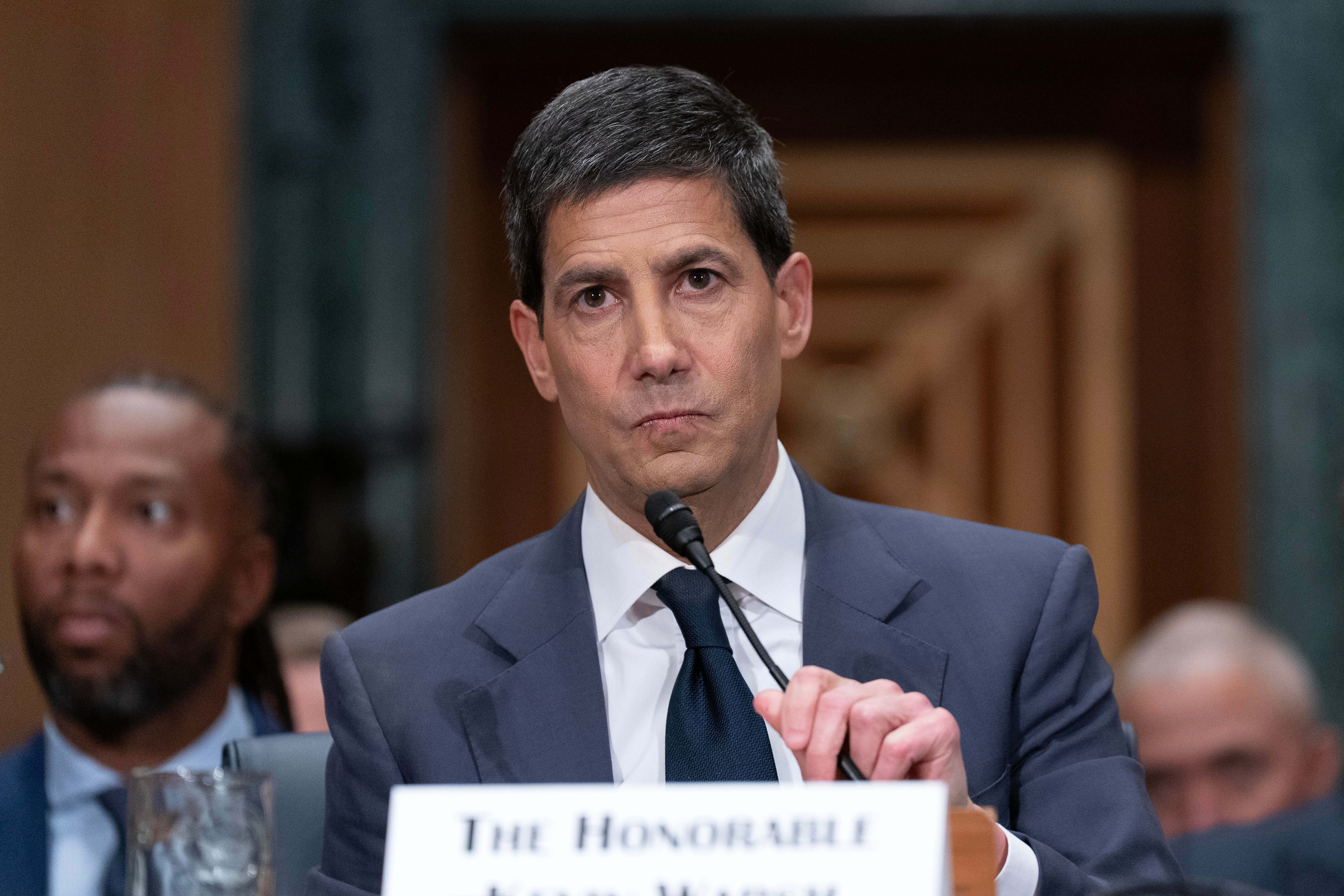 Kevin Warsh testifies during his nomination hearing on Capitol Hill, April 21, 2026.