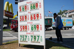 Prices displayed at a gas station in Los Angeles, April 7, 2026.