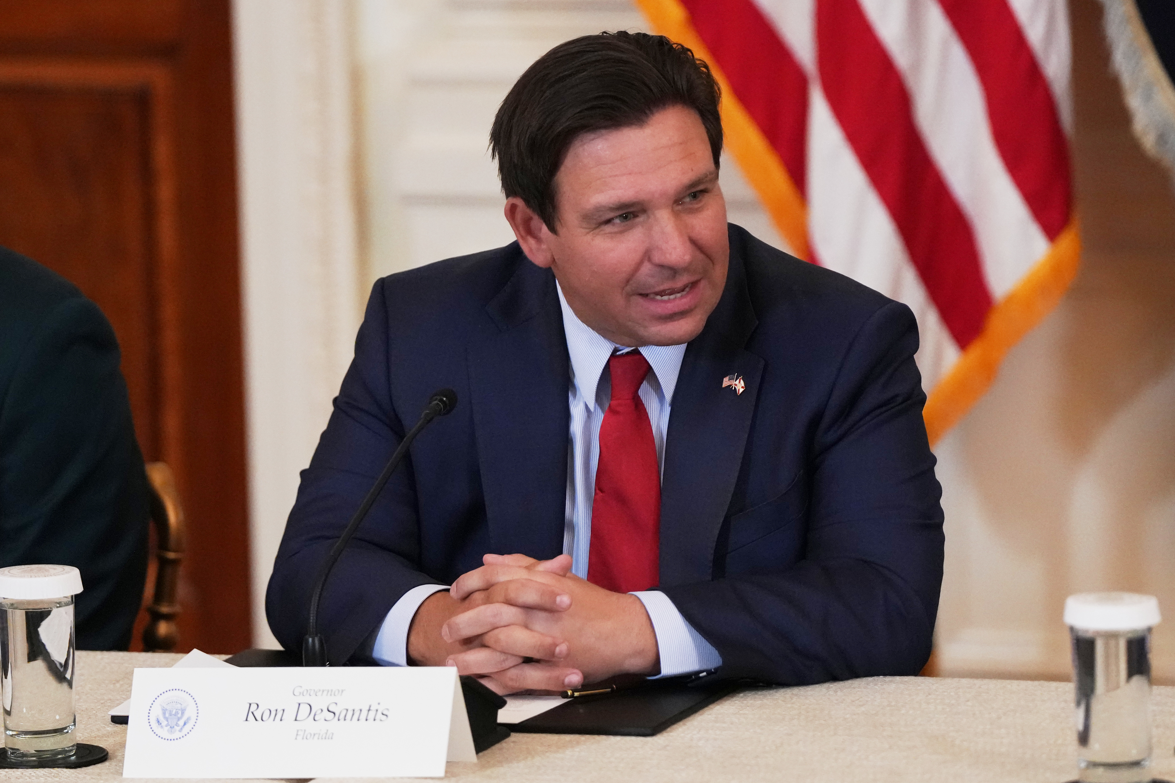 Florida Gov. Ron DeSantis during an event in the East Room of the White House, March 6, 2026.