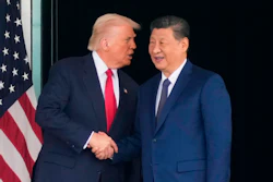 President Donald Trump and Chinese President Xi Jinping shake hands at Gimhae International Airport Jinping, Busan, South Korea, Oct. 30, 2025.