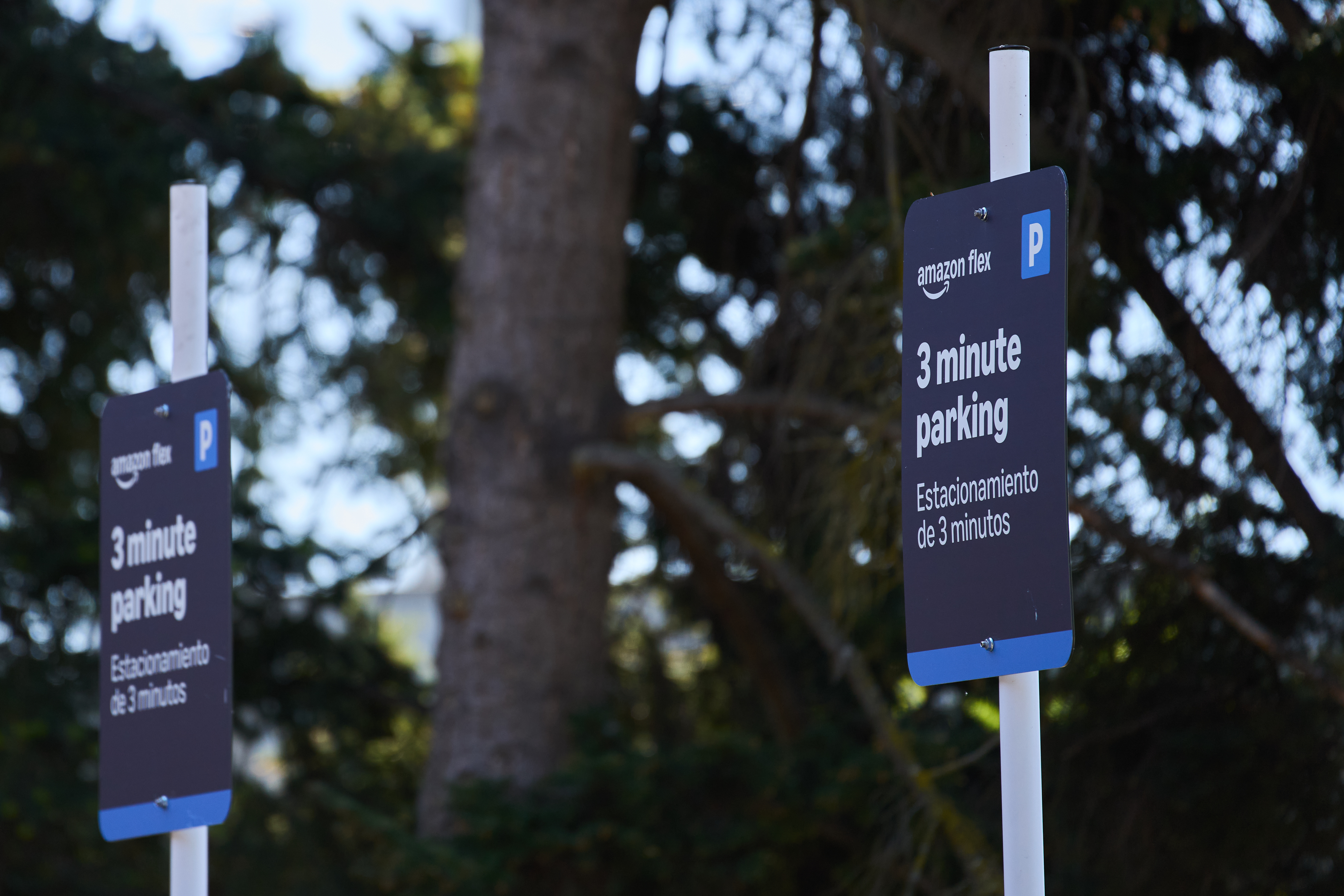 Parking signs for drivers outside an Amazon Now location, Bellevue, Wash., May 11, 2026.