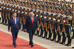 President Donald Trump participates in a welcome ceremony with China's President Xi Jinping at the Great Hall of the People, Beijing, May 14, 2026.