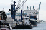 A ship is docked, Jan. 15, 2026, at PortMiami in Miami.