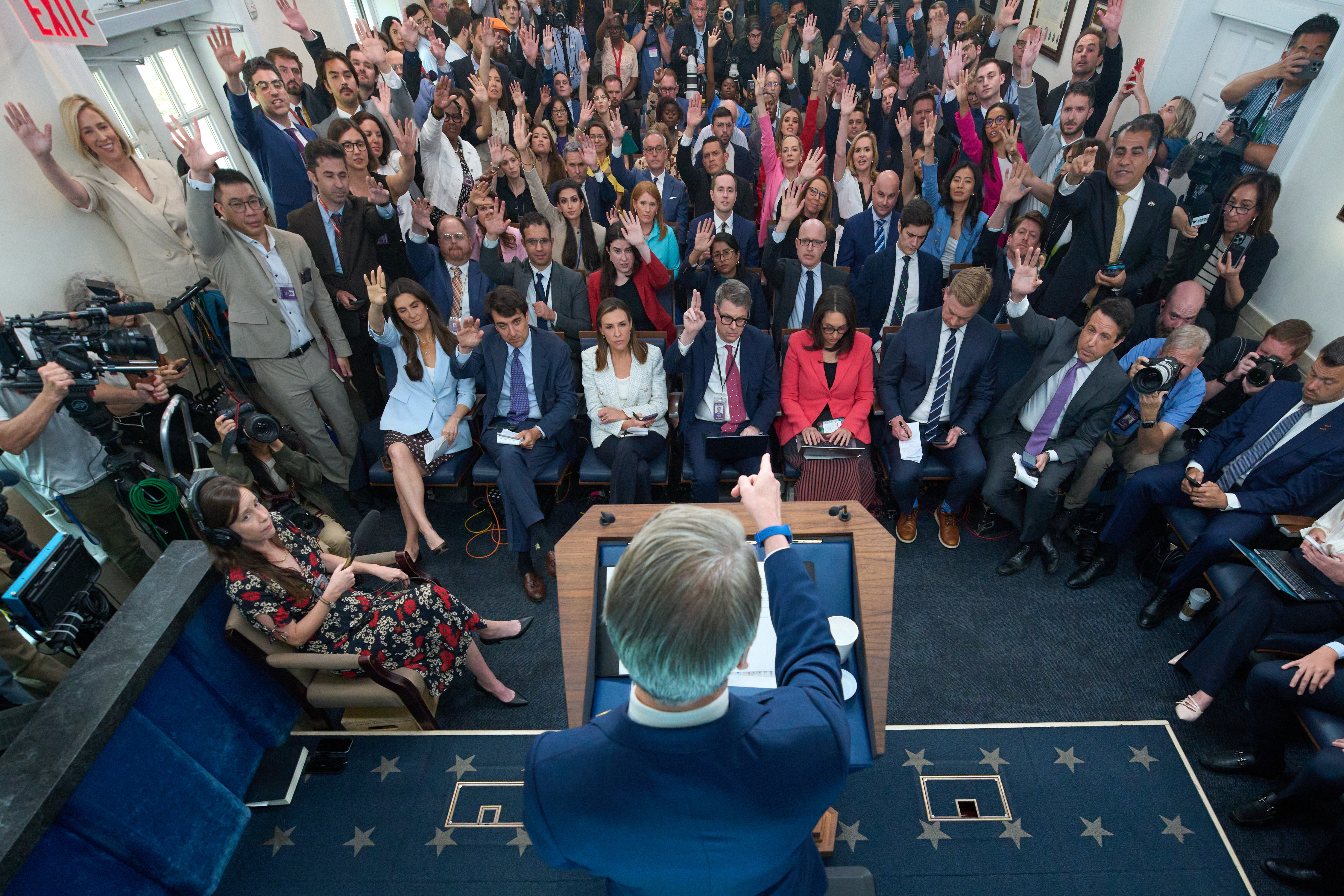 Treasury Secretary Scott Bessent calls on a reporter in the James Brady Press Briefing Room at the White House, May 28, 2026.