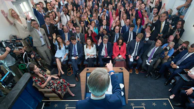 Treasury Secretary Scott Bessent calls on a reporter in the James Brady Press Briefing Room at the White House, May 28, 2026.