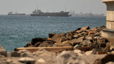 Tankers and cargo vessels in the Gulf of Oman, June 16, 2026.