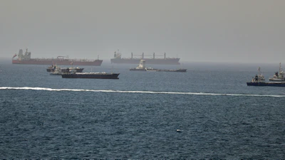 Tankers and cargo vessels in the Gulf of Oman, June 16, 2026.