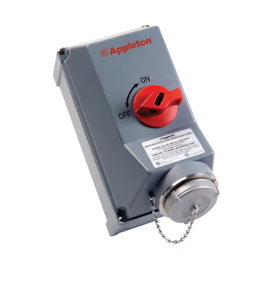 ASR Nonmetallic Interlocked Receptacles are available in 30 and 60 Amp designs, have an ON/OFF switch and an enclosed mechanical interlock that prevents plug removal under load.
