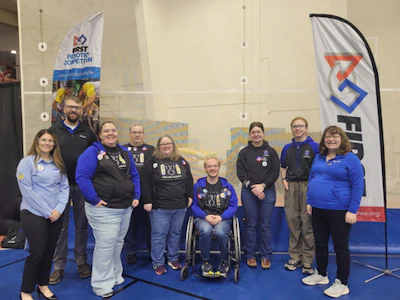 Representatives from Fastenal and members of Team 3313 Mechatronics at the inaugural FRC Bluff Country Regional, Winona, Minn.