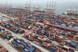 Shipping containers at the Guangzhou Port, Nansha district, China, April 17, 2025.
