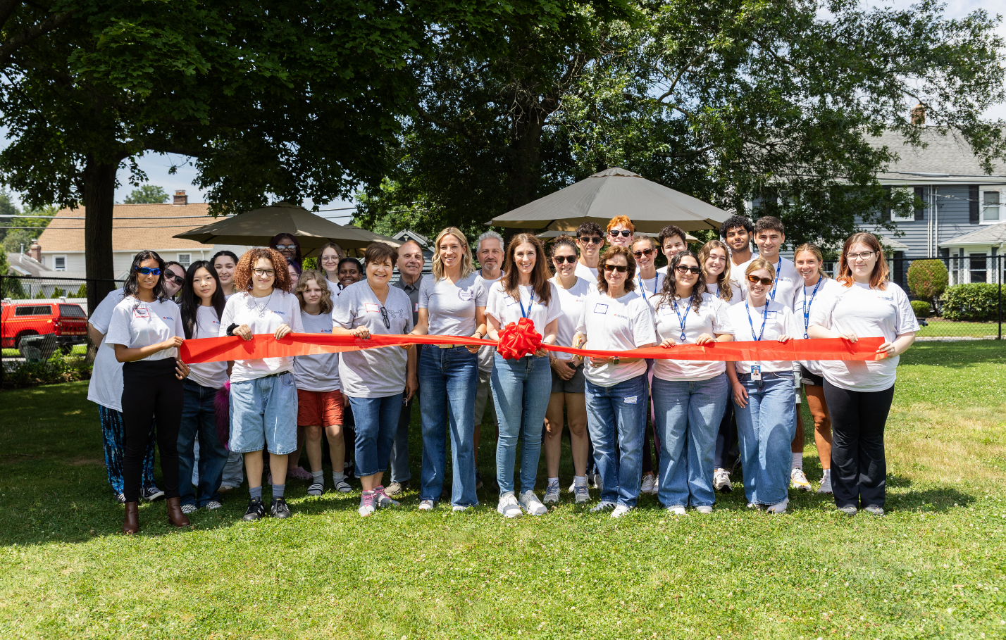 A ribbon-cutting ceremony during Global Industrial's &ldquo;Corporate Day of Service' at Harmony Heights Day School, East Norwich, New York, July 17, 2026.