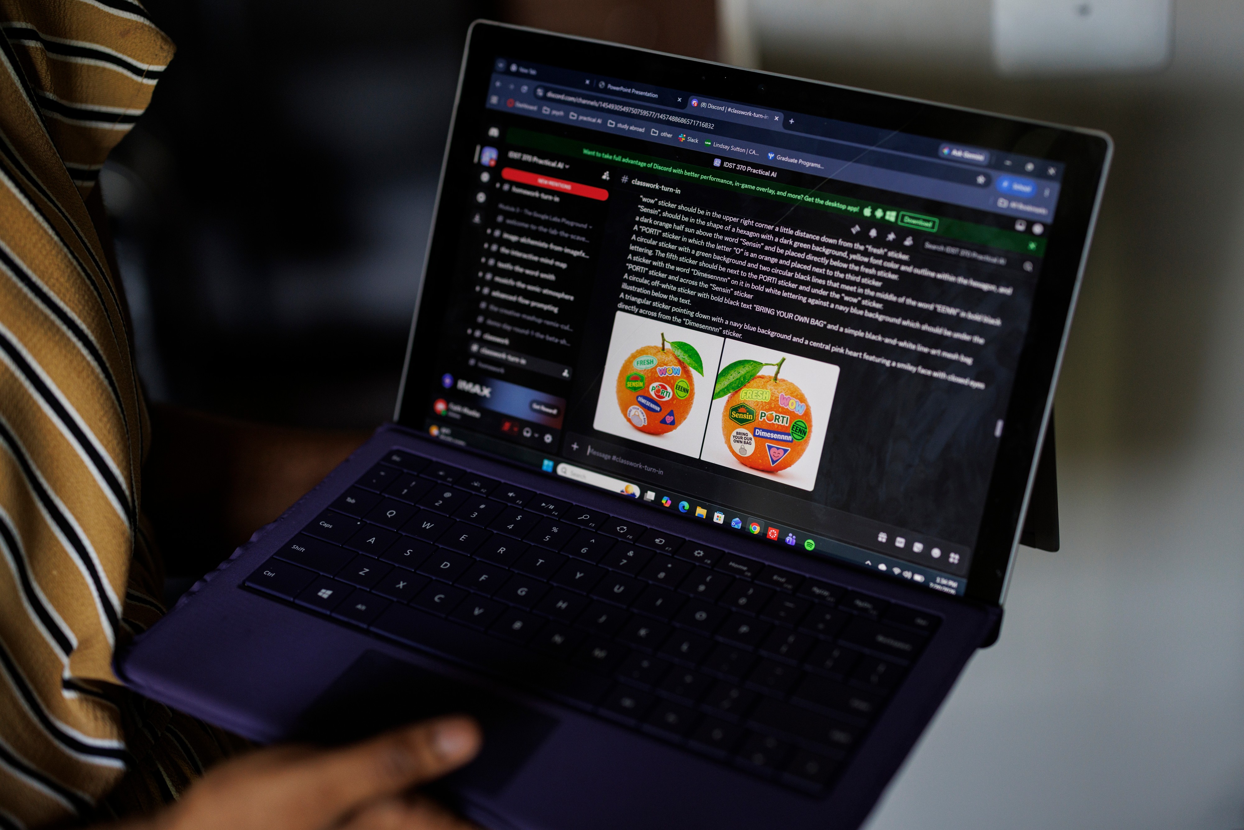 Faith Maeba, a student at Virginia Commonwealth University, shares an assignment for a Practical AI Synthesis course, Stafford, Va., July 20, 2026.