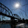 The Union Pacific International Railroad Bridge is seen behind concertina wire, Eagle Pass, Texas, Sept. 22, 2023.