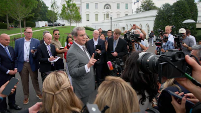 Treasury Secretary Scott Bessent speaks to members of the media outside the White House, Aug. 20, 2026.