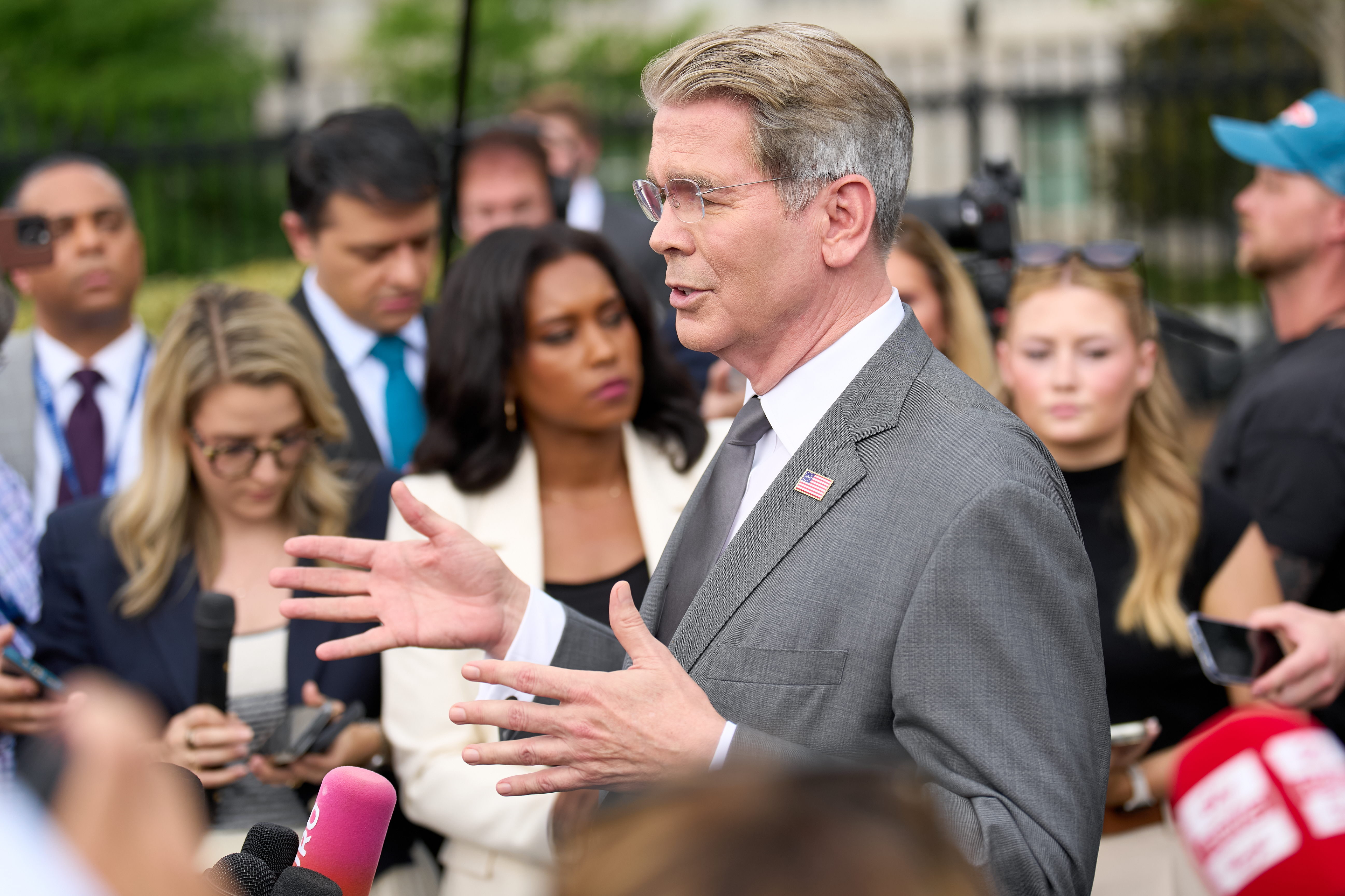 Treasury Secretary Scott Bessent speaks to members of the media outside the White House, Aug. 20, 2026.