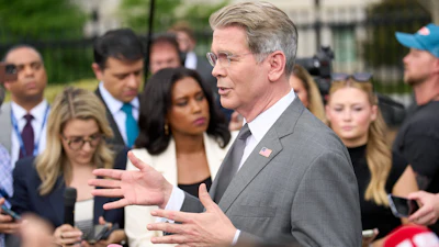 Treasury Secretary Scott Bessent speaks to members of the media outside the White House, Aug. 20, 2026.