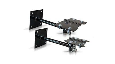 Two black automotive hitch receiver assemblies with mounting brackets and hardware components