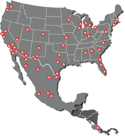 R.S. Hughes locations in the U.S., Mexico and Costa Rica.