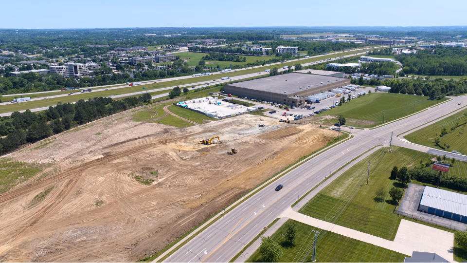 Site prep at the location of Winsupply’s distribution center expansion, Miami Township, Ohio, June 2026.