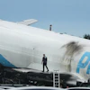 An Amazon cargo plane sits at the Miami International Airport (MIA) Monday, Sept. 7, 2026, after it overshot the runway on Sunday, in Miami.
