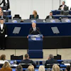 Canada's Prime Minister Mark Carney delivers a speech at the European Parliament, Strasbourg, France, Sept 17, 2026.