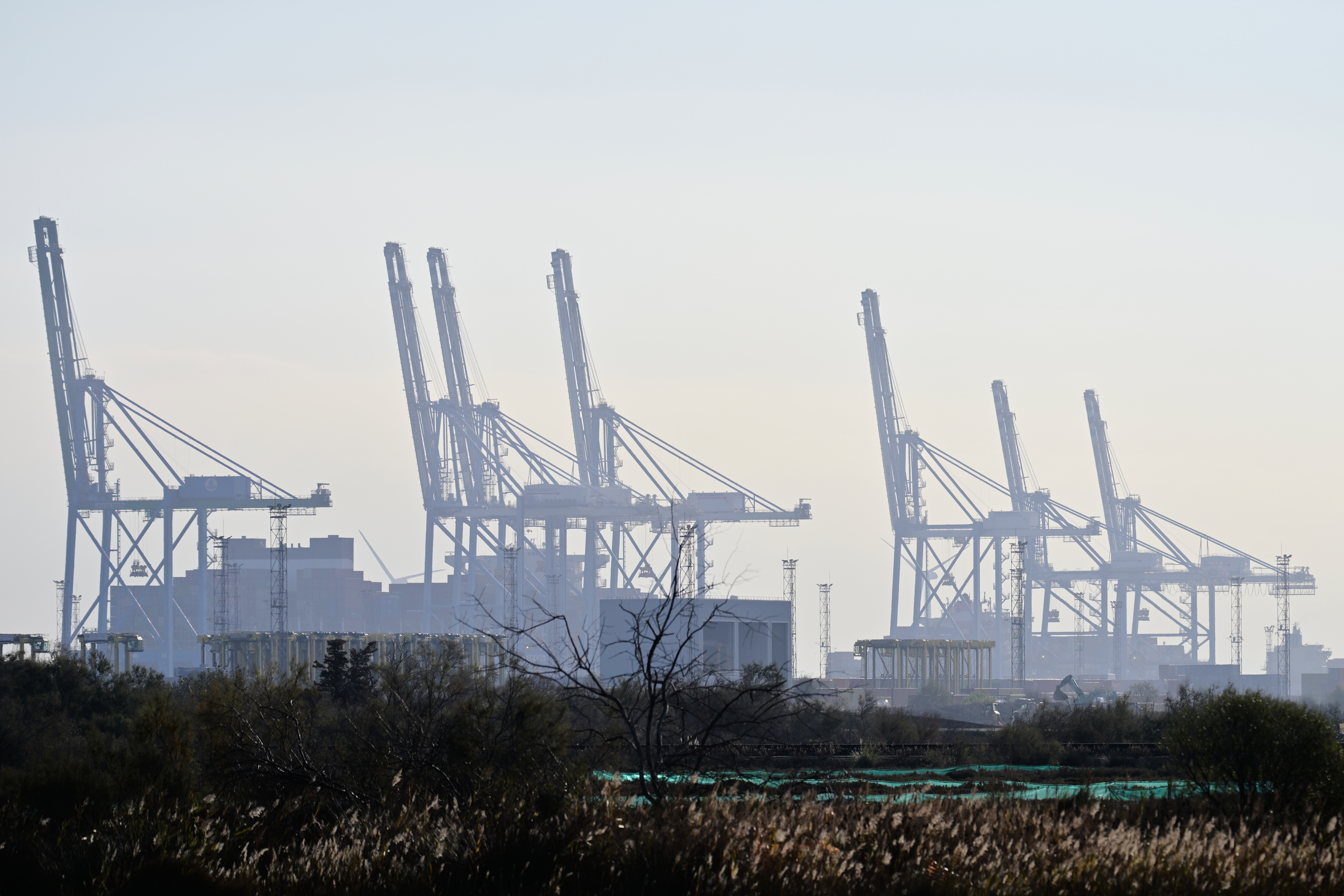 View of the cranes at the Fos-Marseille container port in Marseille, France, Oct. 30, 2026.